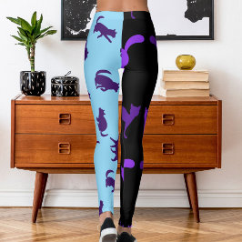 Foto aanpassen Pet Cat Pattern Paarse Blauw Zwart Leggings