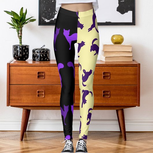 Foto aanpassen Pet Cat Pattern Paarse Crème Zwart Leggings