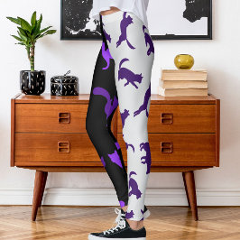 Foto aanpassen Pet Cat Pattern Paarse Grey Black Leggings