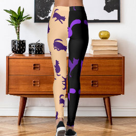 Foto aanpassen Pet Cat Pattern Paarse Perzik Zwart Leggings