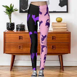 Foto aanpassen Pet Cat Pattern Paarse Roze Zwart Leggings