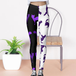 Foto aanpassen Pet Cat Pattern Paarse Wit Zwart Leggings
