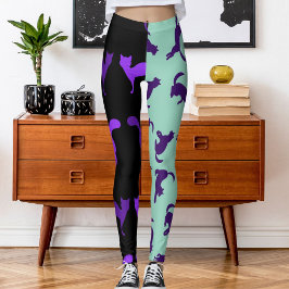 Foto aanpassen Pet Cat Pattern Paarse Zwart Leggings