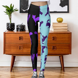 Foto aanpassen Pet Cat Pattern Paarse Zwart Leggings