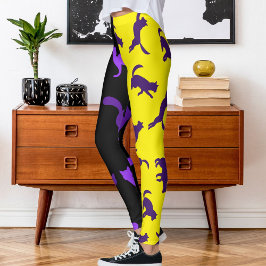 Foto aanpassen Pet Cat Pattern Paarse Zwart Leggings