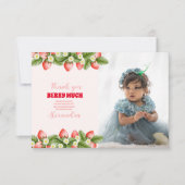 Foto aardbeienbes eerste verjaardag bedankkaart (Voorkant)