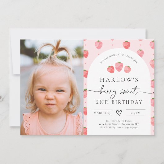 Foto: Aardbery Birthday Invitation | Aardbei Kaart (Voorkant)