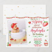 Foto: Aardbery verjaardagsdag 1e verjaardag Kaart (Voorkant / Achterkant)