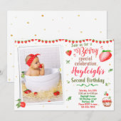 Foto: Aardbery verjaardagsuitnodiging 2e verjaarda Kaart (Voorkant / Achterkant)