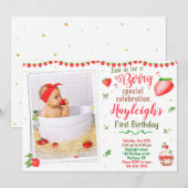 Foto: Aardbery verjaardagsuitnodiging Berry zoete Kaart (Voorkant / Achterkant)