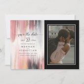 Foto Abstracte borstelstreken Blush Gouden Houtsko Save The Date (Voorkant)