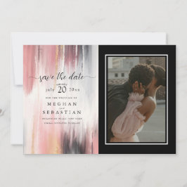 Foto Abstracte Penseelstreken Blush Goud Houtskool Save The Date