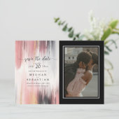 Foto Abstracte Penseelstreken Blush Goud Houtskool Save The Date (Staand voorkant)