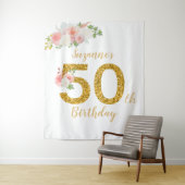 Foto Achtergrond 50ste Verjaardag Party Gold Flowe Wandkleed (In situ)