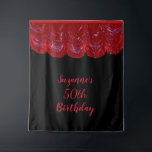 Foto achtergrond 50th Birthday Party Black Red Wandkleed<br><div class="desc">Dit ontwerp werd gecreeerd door digitale kunst. Het kan worden gepersonaliseerd door de pas verdere optie te kiezen. Neem contact met me op colorflowcreations@gmail.com als je dit ontwerp op een ander product wilt gebruiken. Koop mijn oorspronkelijke abstracte acrylschilderij te koop op www.etsy.com/shop/colorflowart. Zie meer van mijn creaties of volg me...</div>