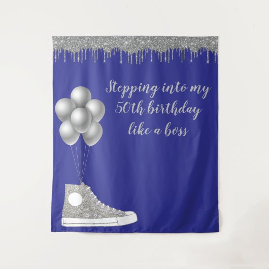 Foto achtergrond 50th Birthday Party Silver Glitte Wandkleed (Voorkant)