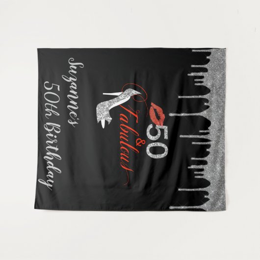 Foto achtergrond 50th Birthday Party Silver Glitte Wandkleed (Voorkant (horizontaal))