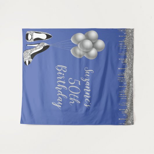 Foto achtergrond 50th Birthday Party Silver Glitte Wandkleed (Voorkant (horizontaal))