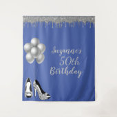 Foto achtergrond 50th Birthday Party Silver Glitte Wandkleed (Voorkant)