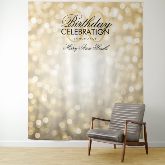 Foto achtergrond 60e verjaardag Gold Glitter Licht Wandkleed (In situ)