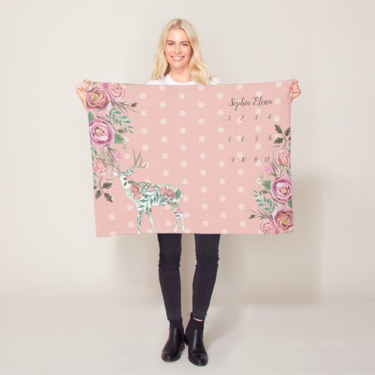 Foto Achtergrond Baby Bloemen Dot Herten Antler BO Fleece Deken (In situ)