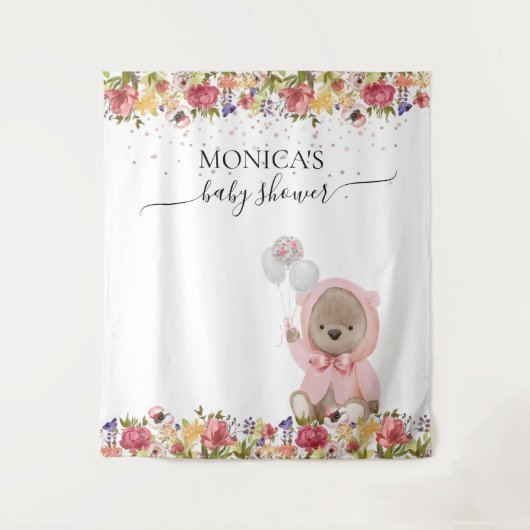Foto achtergrond Baby shower Roze Teddy Bear Wandkleed (Voorkant)