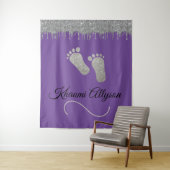 Foto-achtergrond Baby Shower Voeten Zilver Glitter Wandkleed (In situ)