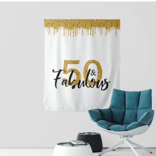 Foto Achtergrond Booth 50 en Fabulous Party Gold Wandkleed