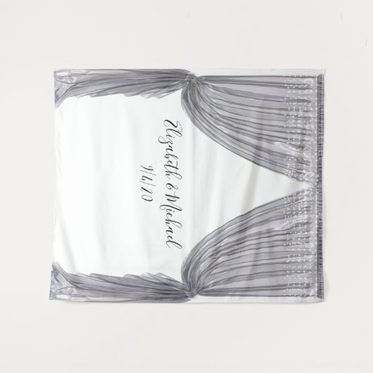 Foto Achtergrond Bruiloft Elegant Zilveren Gordijn Wandkleed (Voorkant (horizontaal))