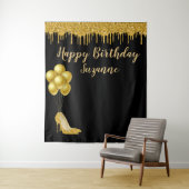 Foto-achtergrond Happy Birthday-feest Gouden Glitt Wandkleed (In situ)