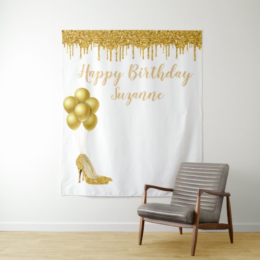 Foto Achtergrond Happy Birthday Party Gold Glitter Wandkleed (In situ)