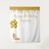Foto Achtergrond Happy Birthday Party Gold Glitter Wandkleed (Voorkant)