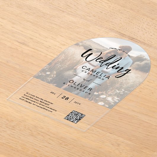 FOTO ACRYLIC TROUW QR CODE RSVP OVERLAY ACRYL UITNODIGINGEN (Laagn)