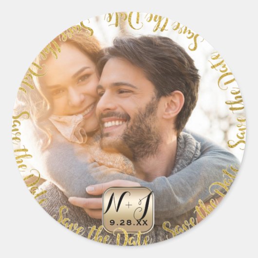 Foto Afbeelding Gold Modern Save the Date Wedding Ronde Sticker (Voorkant)