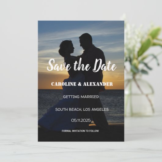 Foto Afbeelding Happy Na Elegant Wedding Save The Date (Staand voorkant)