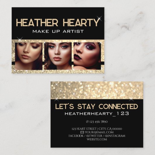 Foto Afbeelding Sjabloon Luxe Gouden Glitter Sterr Visitekaartje (Voorkant / Achterkant)