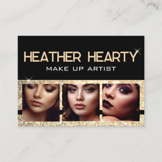 Foto Afbeelding Sjabloon Luxe Gouden Glitter Sterr Visitekaartje (Voorkant)