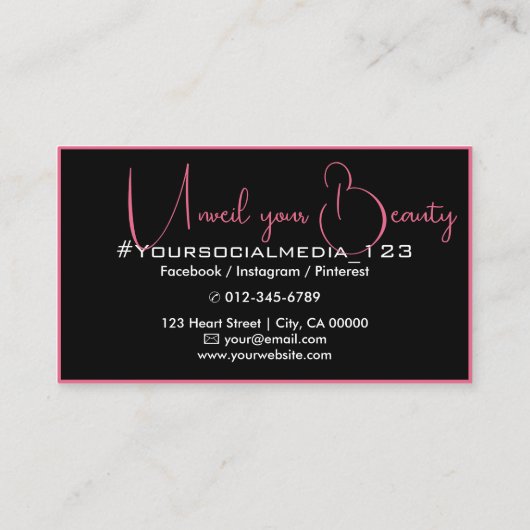 Foto Afbeelding Sjabloon Plain Black Pink Thin Bor Visitekaartje (Achterkant)