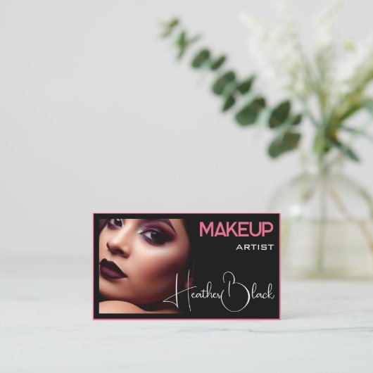 Foto Afbeelding Sjabloon Plain Black Pink Thin Bor Visitekaartje (Staand voorkant)