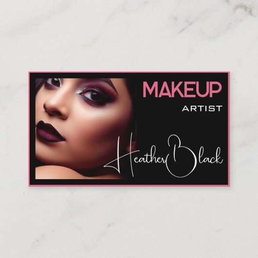 Foto Afbeelding Sjabloon Plain Black Pink Thin Bor Visitekaartje (Voorkant)