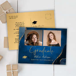 Foto afgestudeerde elegante marineblauwe aankondig briefkaart