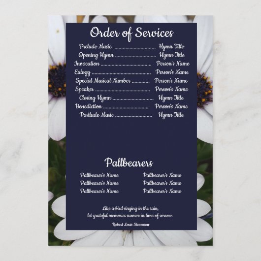 Foto Afrikaanse madeliefjes achtergrond begrafenis Programmakaart (Achterkant)