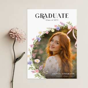 Foto afstudeer aankondiging met wilde bloem roze l briefkaart