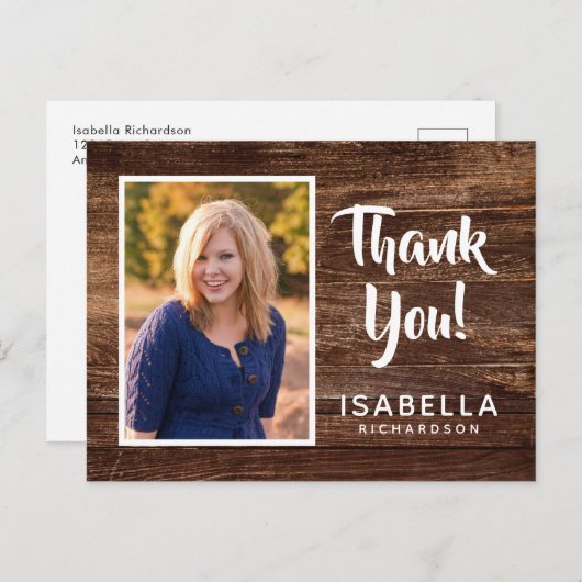 Foto Afstudeer Bedankt | Rustiek Hout Briefkaart (Voorkant / Achterkant)