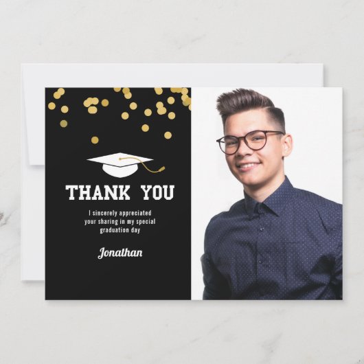 Foto Afstudeer Bedankt Zwart Goud Confetti (Voorkant)