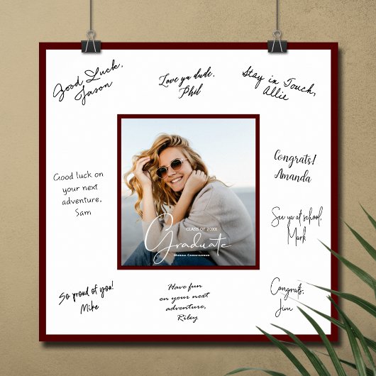 Foto Afstudeer Handtekening Donker Maroon Poster