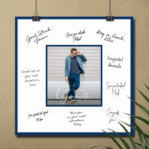 Foto Afstudeer Handtekening Navy Blauwe Rand Poster