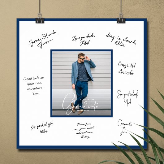 Foto Afstudeer Handtekening Navy Blauwe Rand Poster