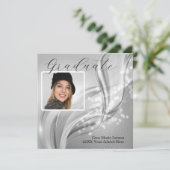 Foto Afstudeer luxe zilver metallic uitnodiging (Staand voorkant)