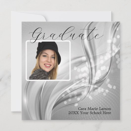 Foto Afstudeer luxe zilver metallic uitnodiging (Voorkant)